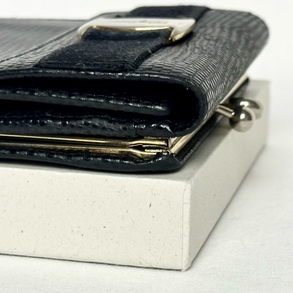 SALVATORE FERRAGAMO Leather Wallet in Black with Ribbon Accent - Picture 15 of 16